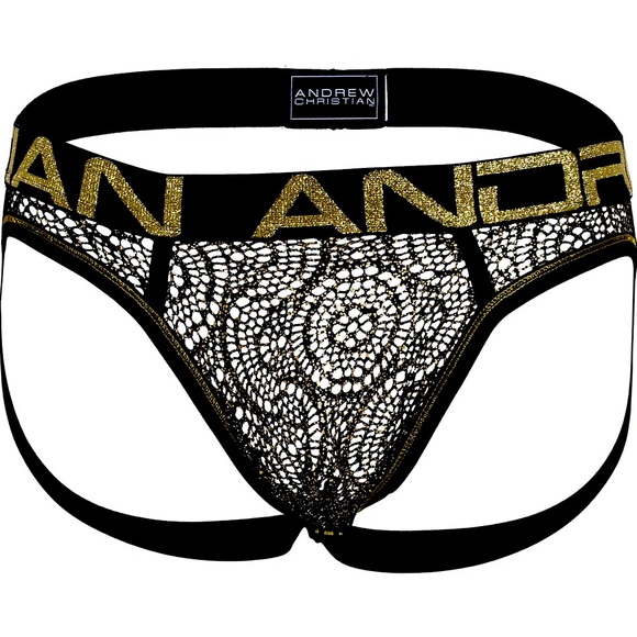 Andrew Christian EL DORADO MESH Almost Naked Jockstrap, Black/Gold - XL - Picture 6 of 6